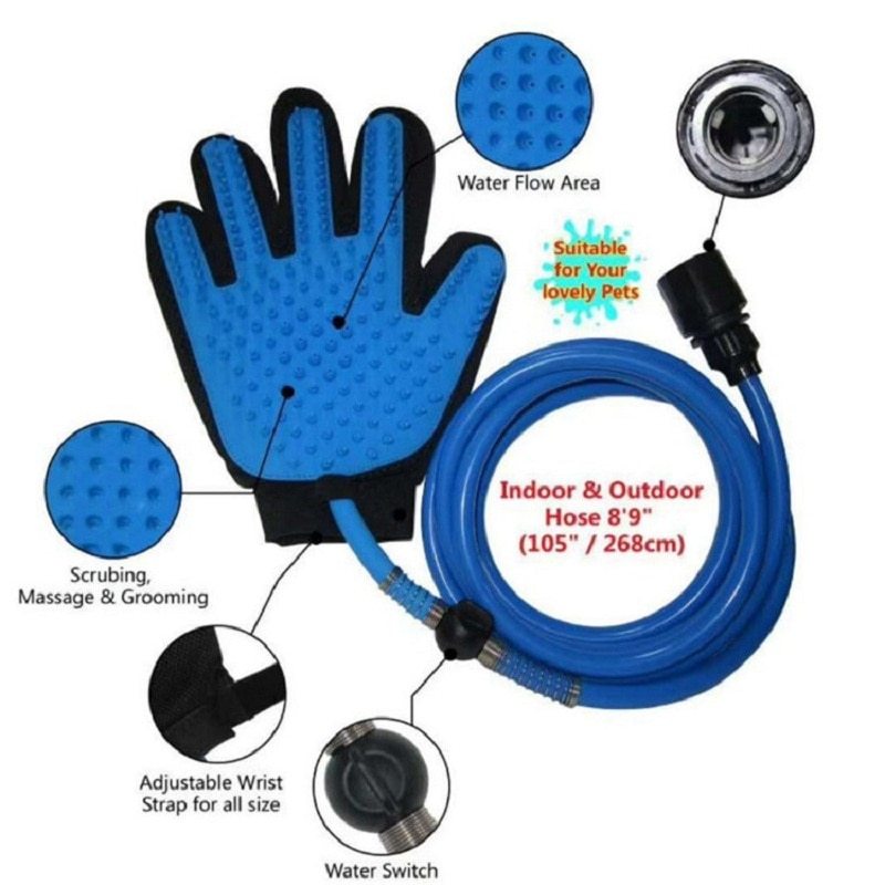 Pet Handheld Bathing Shower Tool – 2-in-1 Sprayer & Massage Grooming Glove with 7.5ft Hose and Multi-Faucet Adapters