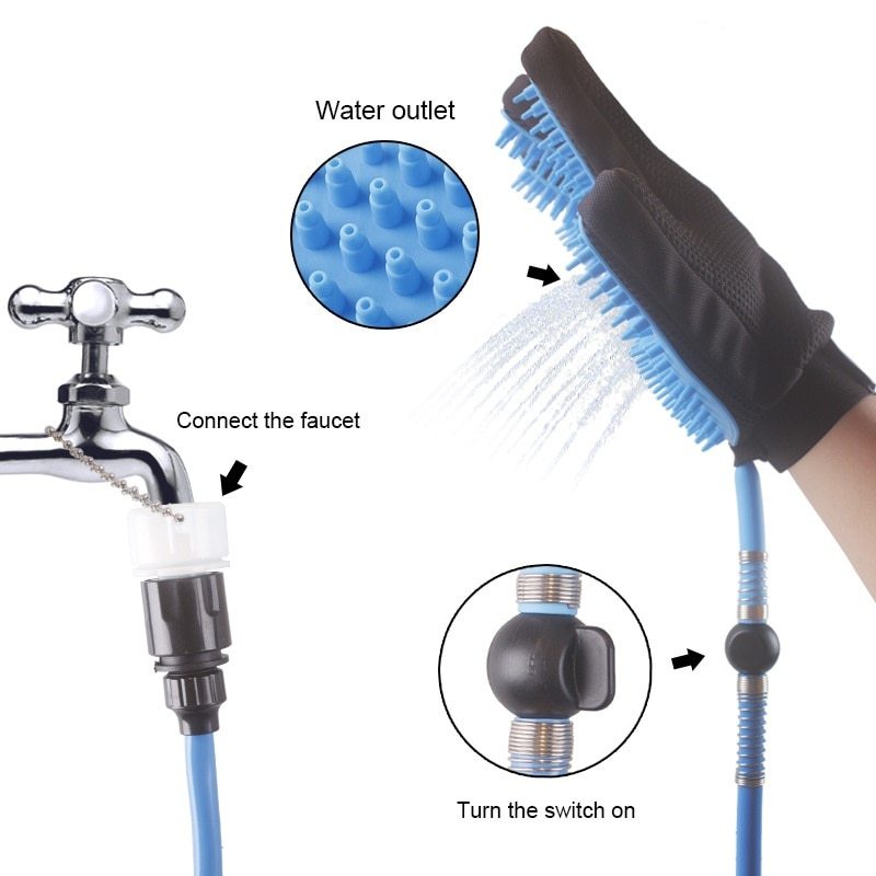Pet Handheld Bathing Shower Tool – 2-in-1 Sprayer & Massage Grooming Glove with 7.5ft Hose and Multi-Faucet Adapters